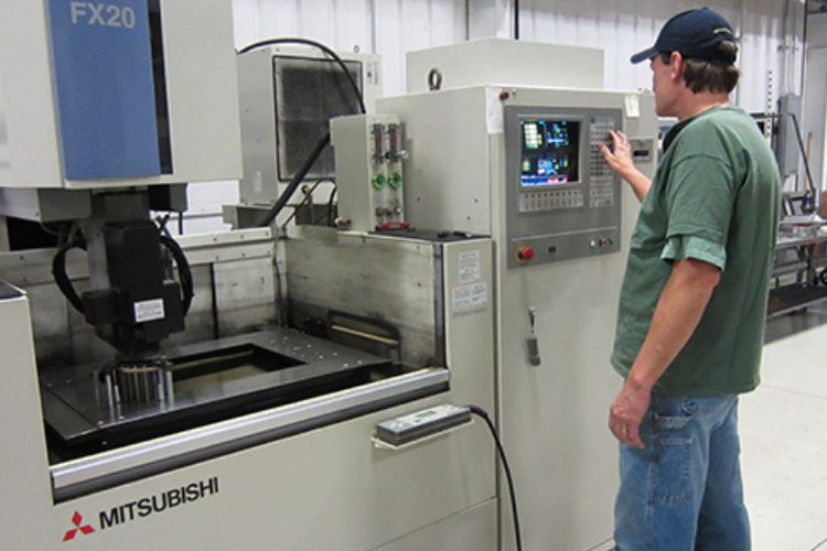 EDM machining process creating internal features and keyways in custom gears